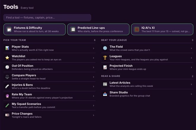 The Tools Suite — 16+ Instruments — real product screen